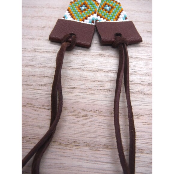 Loom Beaded Bracelet Brown, White & Orange Print - Picture 4 of 4